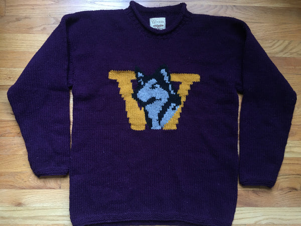 Vintage 1984 UW Washington Huskies Cliff store Engle Wool Sweater Purple Gold