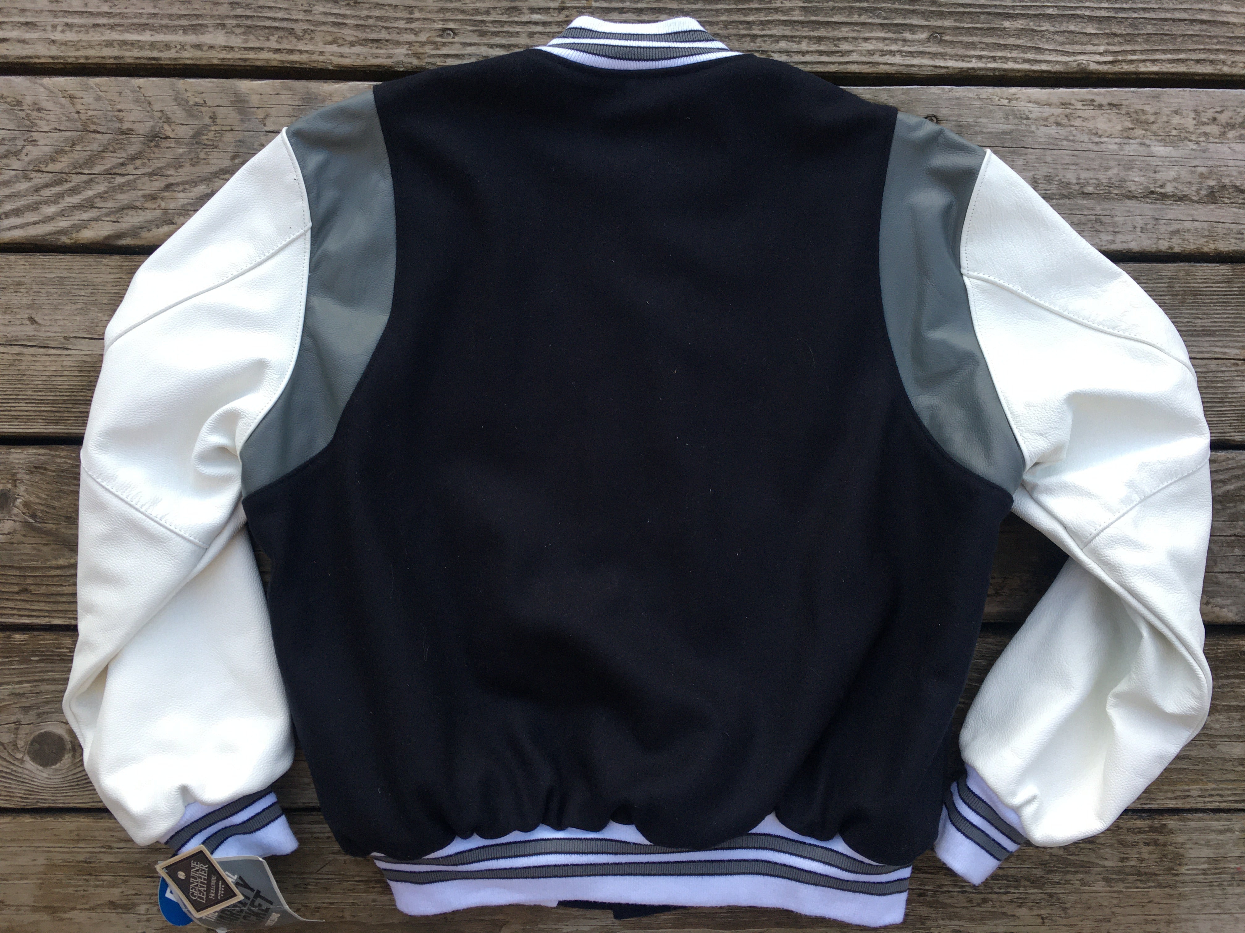 Wool/Leather Seattle Seahawks Navy and Gray Varsity Jacket